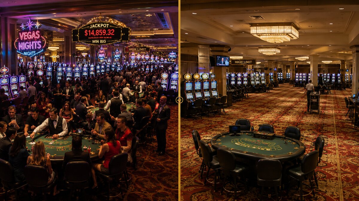Vegas casino floor busy weekend vs empty Tuesday morning — best time to gamble at a casino