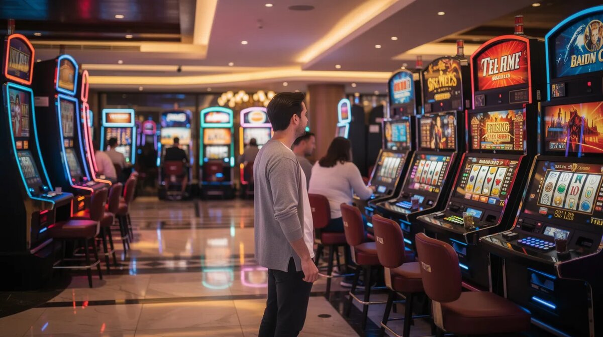 The image shows a person standing at a casino gaming area, focused — Bubble Craps