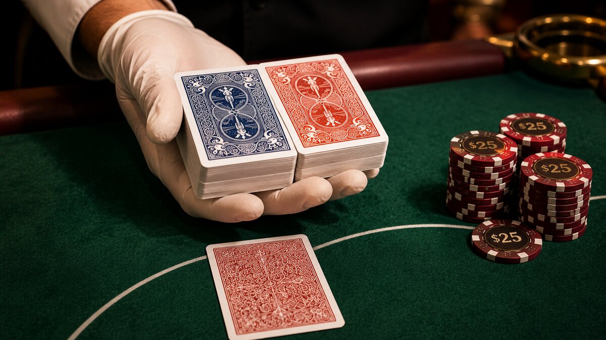 Double-deck blackjack hand-held shoe close-up — double deck blackjack