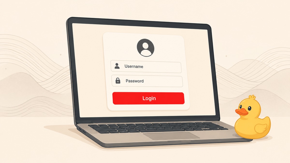Online casino login screen with username and password fields and a stylized rubber-duck brand cue — DuckyLuck Casino login guide