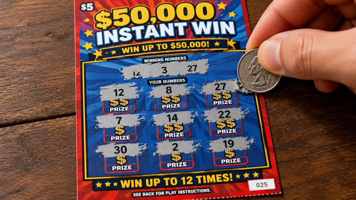 Scratch ticket reveal with coin scraping silver foil — how to win scratch offs every time