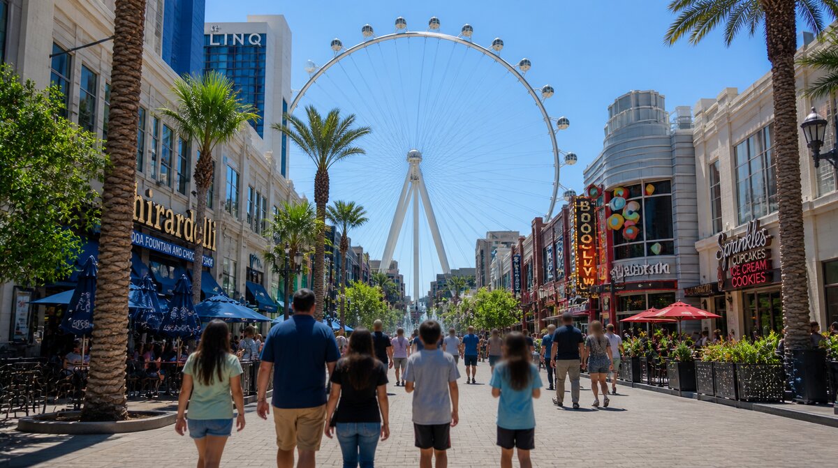 Las Vegas High Roller wheel and LINQ Promenade family-friendly area — gambling age in vegas
